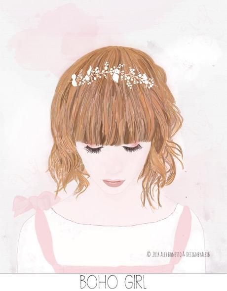 Boho-Girl--illustrazione-ragazza-shabby illustration for sale