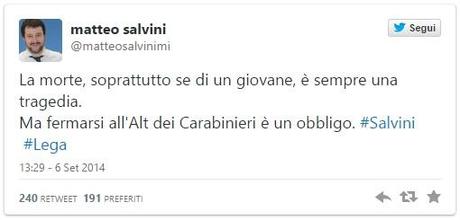 Morte Bifolco, Salvini: “Fermarsi all’alt è un obbligo”