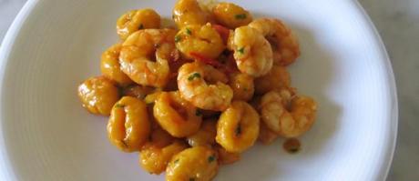 gnocchi di  zucca con ragù di gamberi piccante