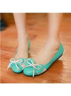 Bowknot Decorated Round-Neck Flat Heel Boat Shoes