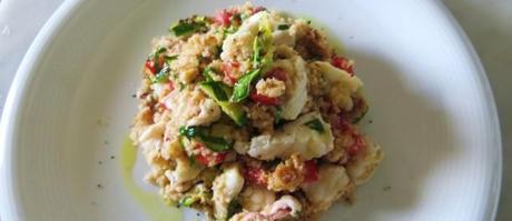 panzanella con calamari e rana pescatrice