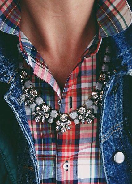 In plaid I believe… plaid-and-jewels