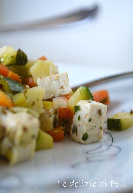 TOFU CON MACEDONIA DI VERDURE AL FORNO