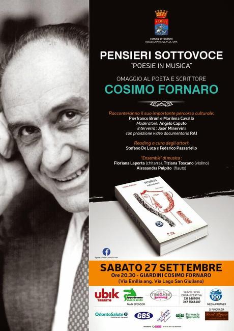 TARANTO RENDE OMAGGIO AL POETA E SCRITTORE COSIMO FORNARO – 27 settembre ore 20.30