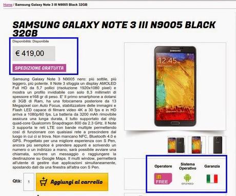 Promozione Samsung Galaxy Note 3 Garanzia Italia disponibile a 419 euro da Glistockisti.it