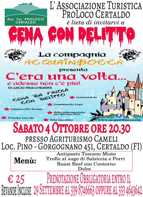Cena con delitto sabato 4 ottobre - Agriturismo Cameli a Certaldo