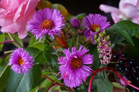 Bouquet autunnale nei toni viola, rosa e porpora