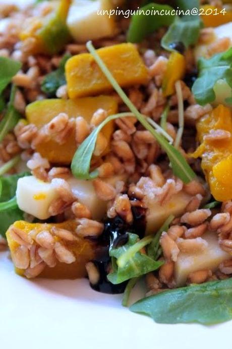 Farro con zucca caramellata, pecorino fresco e rucola