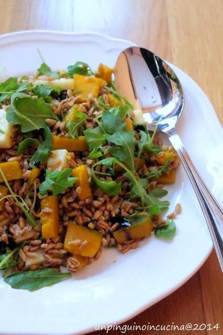 Farro con zucca caramellata, pecorino fresco e rucola