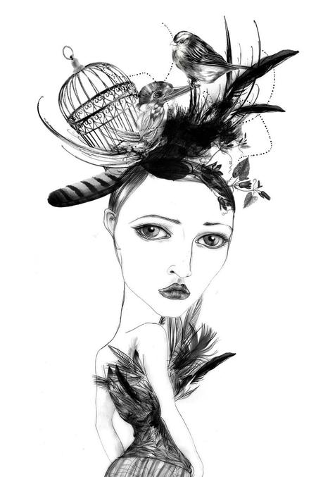 Simona Murialdo - Fashion Illustrated - bird and fur