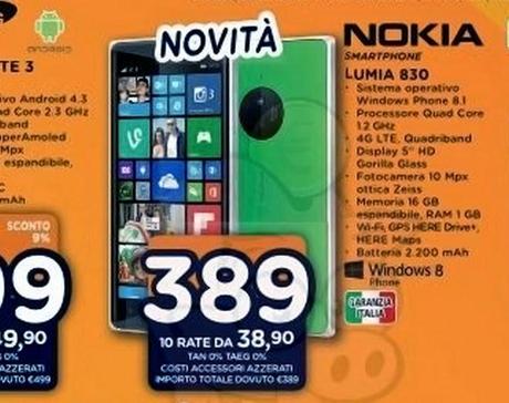 Lumia 830 a 389€ da Unieuro