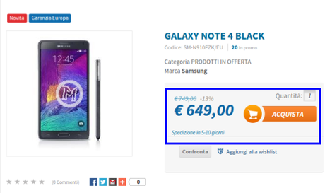 Promozione Samsung GALAXY NOTE 4 Garanzia Europa BLACK   PRODOTTI IN OFFERTA   Techmania  maniaci della tecnologia