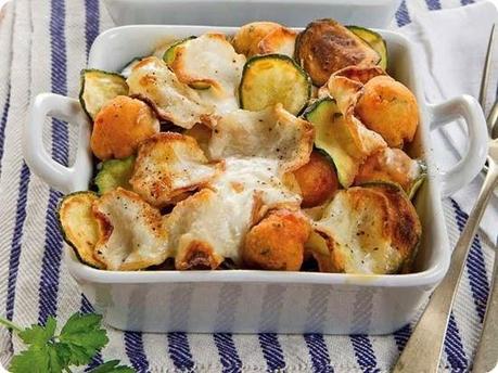 Parmigiana di rapa zucchine e polpette di gamberi