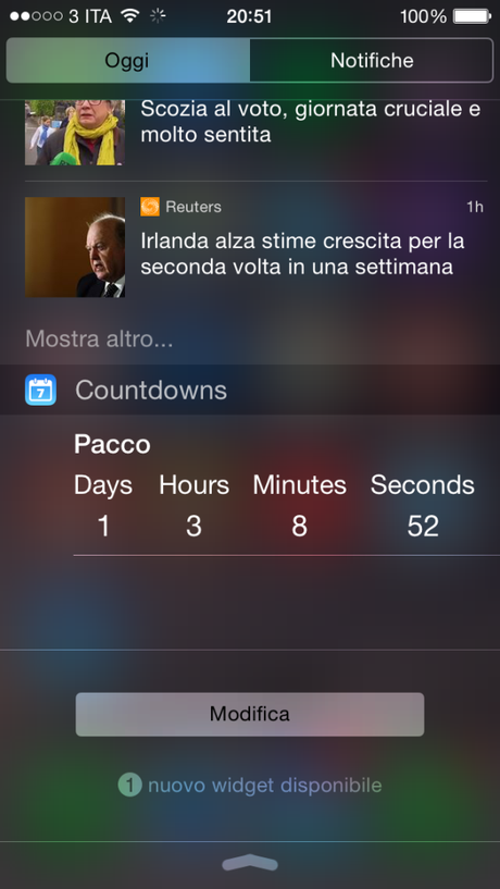 I migliori widget per iOS 8, personalizzare il Centro Notifiche Countdowns