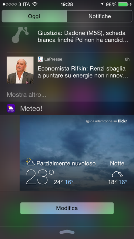 I migliori widget per iOS 8, personalizzare il Centro Notifiche Yahoo Widget