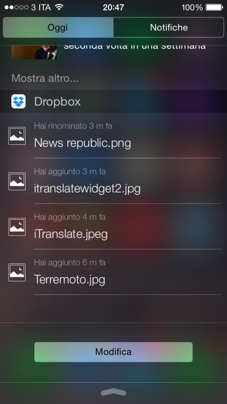 I migliori widget per iOS 8, personalizzare il Centro Notifiche Dropbox