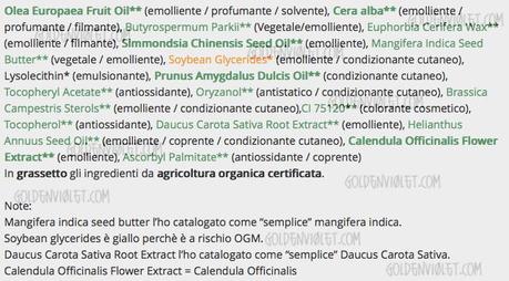 Balsami labbra verdi e rossi: INCI