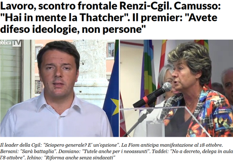 Totale sintonia di Renzi con la destra becera di Berlusconi, Ichino e Sacconi. Rispediamolo a vendere giornali