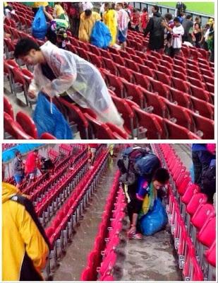 Mondiali 2014 - I fan giapponesi ripuliscono lo stadio dopo la partita