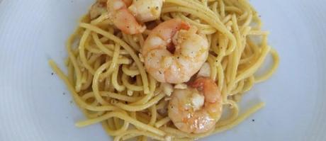 spaghetti con gallinella e gamberi