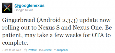 Android 2.3.3 Gingerbread disponibile via OTA per Nexus One e Nexus S