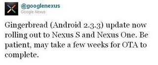 E' ufficiale su Nexus One & Nexus S; Android 2.3.3