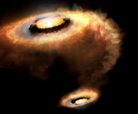 Una riproduzione artistica di AS 205 N, una stella T Tauri parte di un sistema multiplo. Crediti: Image Credit: P. Marenfeld & NOAO/AURA/NSF