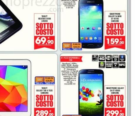 Promozione Samsung Galaxy S4 Mini a 159 euro, Galaxy S4 a 299 euro, Galaxy Tab 4 10.1 4G a 289 euro da Conad a partire da domani 25 settembre