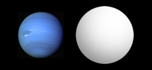 Comparazione tra le dimensioni di Nettuno (a sinistra) e HAT-P-11_b Credits: Open Exoplanet Catalogue