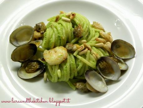 spaghetti pesto broccoli vongole