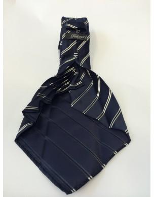 Cravatta Sartoriale Regimental Blu striscia bianca dodici pieghe sfoderate seta jacquard