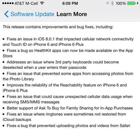 Apple ha rilasciato iOS 8.0.2