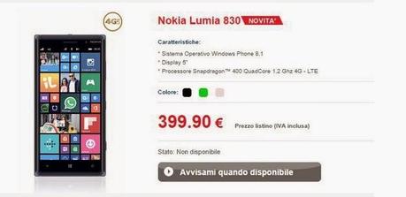 Lumia 830 nel catalogo di TIM a 399,90€