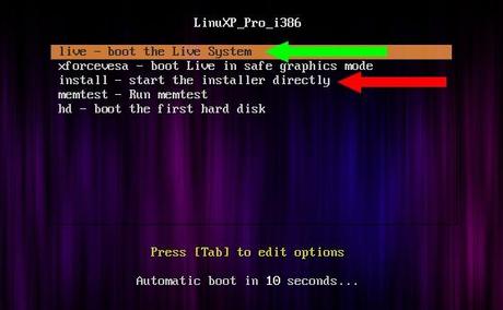 LinuXP schermata iniziale di boot