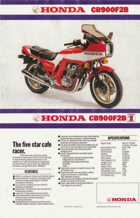 Vintage Brochures: Honda CB 900 FB & F2B Bol D'Or 1981 (UK)