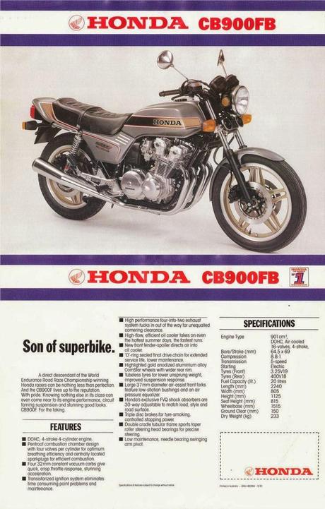 Vintage Brochures: Honda CB 900 FB & F2B Bol D'Or 1981 (UK)