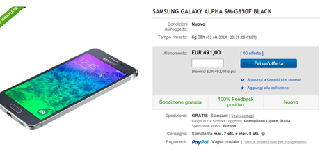 Samsung Galaxy Alpha disponibile online a meno di 500 euro