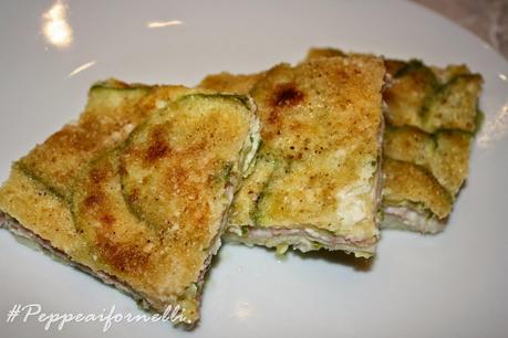 Millefoglie di zucchine con caciocavallo e bacon.