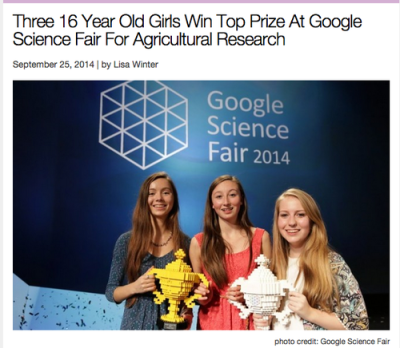 Google Science Fair 2014 con il progetto Combating The Global Food Crisis