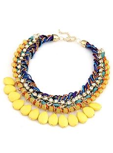 Graceful Bohemian Style Water-drop Beads Short Colorful Necklace 