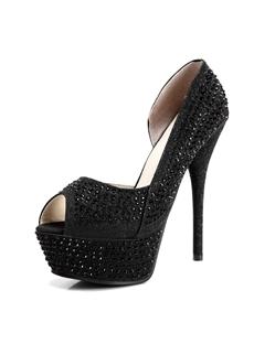 Fashion Rhinestone Peep Toe Stiletto Heel Popular Prom Shoes - Black