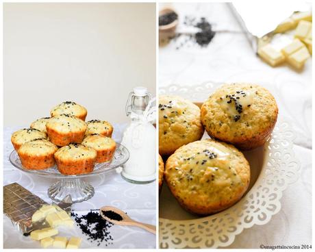 Muffin al cioccolato bianco e sesamo nero