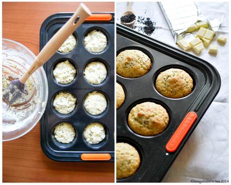 Muffin al cioccolato bianco e sesamo nero