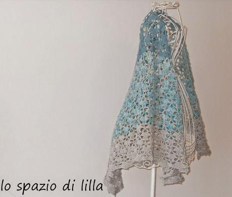 IRIDE scialle crochet in cotone con spilla / IRIDE crochet cotton shawl with brooch