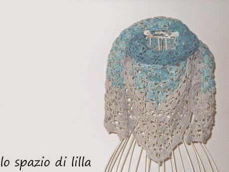 IRIDE scialle crochet in cotone con spilla / IRIDE crochet cotton shawl with brooch