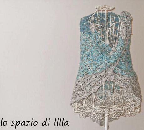 IRIDE scialle crochet in cotone con spilla / IRIDE crochet cotton shawl with brooch