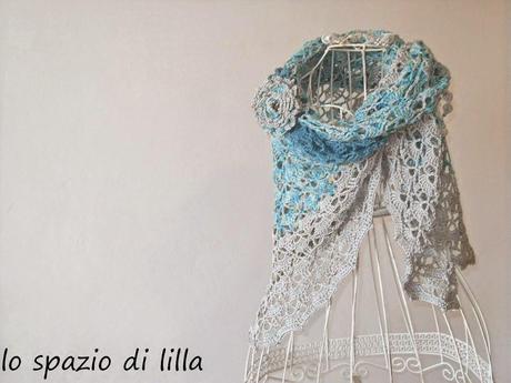 IRIDE scialle crochet in cotone con spilla / IRIDE crochet cotton shawl with brooch