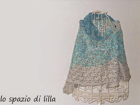 IRIDE scialle crochet in cotone con spilla / IRIDE crochet cotton shawl with brooch