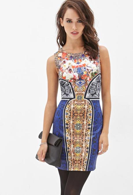 Abstract Floral Bodycon Dress-forever21