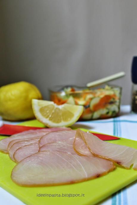 Carpaccio di Marlin Affumicato con Verdure Marinate